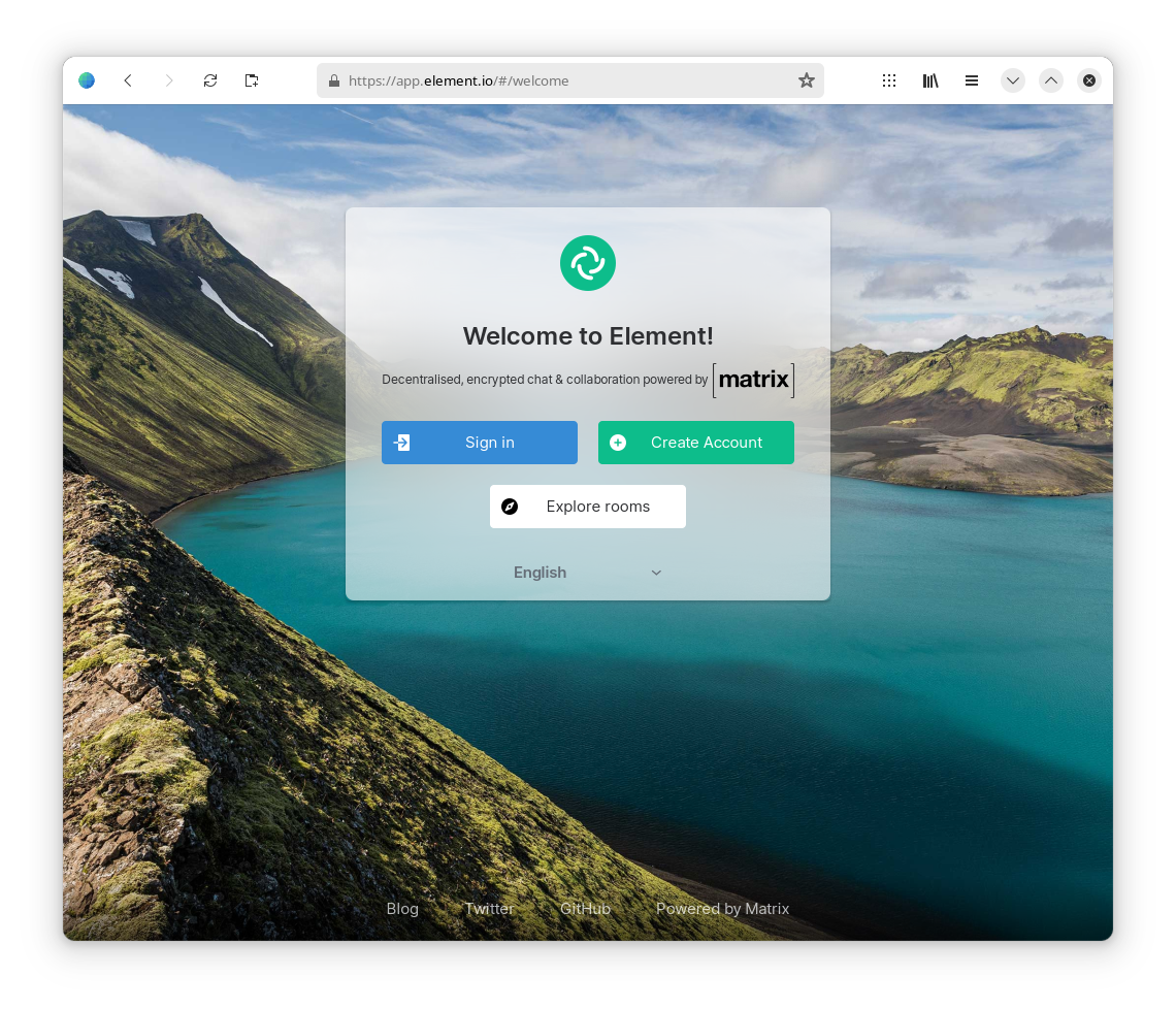 Element welcome page